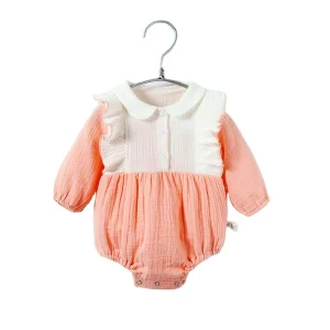 Muslin Baby Bodysuit Organic Cotton Baby Ruffle Rompers Ruffle Sleeve Infant Onesie Baby Bubble Bodysuit Newborn Muslin Clothes