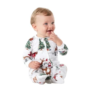 Organic Bamboo Baby Romper Zip Sleepsuit Christmas Infant Zip Onesie Bamboo Christmas Toddler Romper Christmas Pajamas