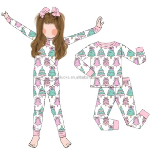 Christmas Baby Girls Custom Print Bamboo Fabric Baby Clothes Wholesale Toddler Baby 2 Way Zipper Pajamas Jumpsuit