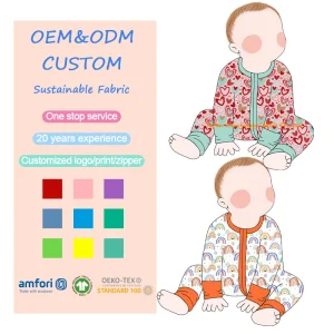 Organic Baby Zip up Romper Bamboo Zipper Pajamas Custom Baby Sleep Suit Sleepwear Babies Sustainable Baby Clothes Newborn Onesie
