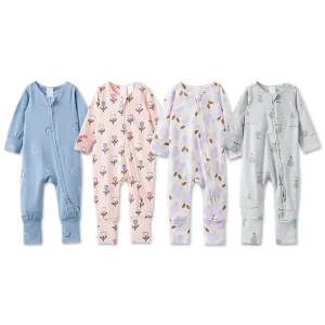 Organic Cotton Long Sleeve Zip Romper Baby Jumpsuit Baby Sleepwear Baby Sleep Suit Plain Newborn Onesie Custom Infant Clothes