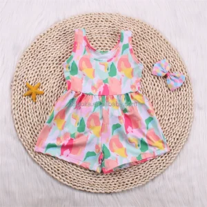 Summer New Tie Dye Sleeveless Tank One Piece Romper Girls Jumpsuits
