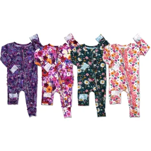 Organic Baby Rompers Bamboo Baby Pajamas Custom Print Baby Onesie Double Zipper Newborn Clothes Ruffle Newborn Sleepsuit