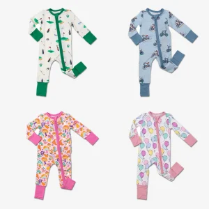 Organic Baby Rompers Double Zipper Bamboo Onesie Baby Pajamas Custom Printing Infant Sleeper Jumpsuit Baby Clothes Manufacturer