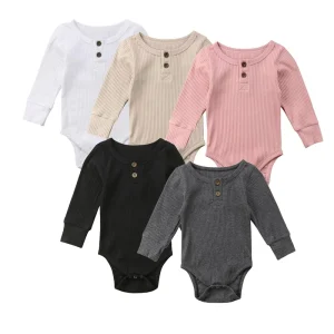 Custom Organic Cotton Long Sleeve Baby Romper Cotton Unisex Spring Bodysuit Baby Onesie Jumpsuit Sleepwear Newborn Clothes
