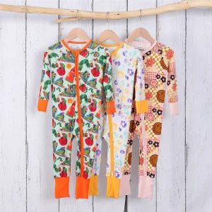 Customized Design Print Bamboo Baby Romper Zipper Bamboo Viscose Footie Bamboo Baby Pajamas Clothes