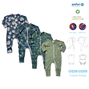 Organic Bamboo Baby Romper New Born Sleeper Sustainable Bamboo Zipper Pajamas Baby Onesie Custom Baby Clothes Boys Slpeepwears