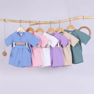 New Organic Cotton Short Sleeve Top and Pants Baby Girls Suit Boys Summer Clothes Set