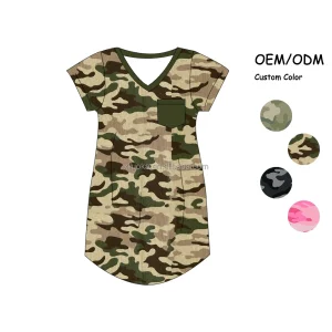 Bamboo Fiber Sleepwear Dress with Pocket Camouflage Design Comfortable and Breathable