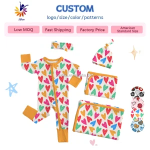 Custom Bamboo Zippy Heat Transfer Logo Print Baby Romper Organic Cotton Comfort Newborn Clothes