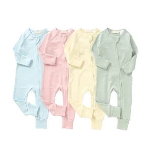 Organic Cotton Zip Growsuit Onesie Baby Romper Custom Print Sleepsuit Baby Pajamas Newborn Onesie Soild Color Baby Clothes