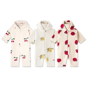 Baby Printed Hooded Teddy Onesie Fleece Baby Romper Custom Winter Baby Jumpsuit Warm Newborn Clothes Zipper Infant Sleepsuit