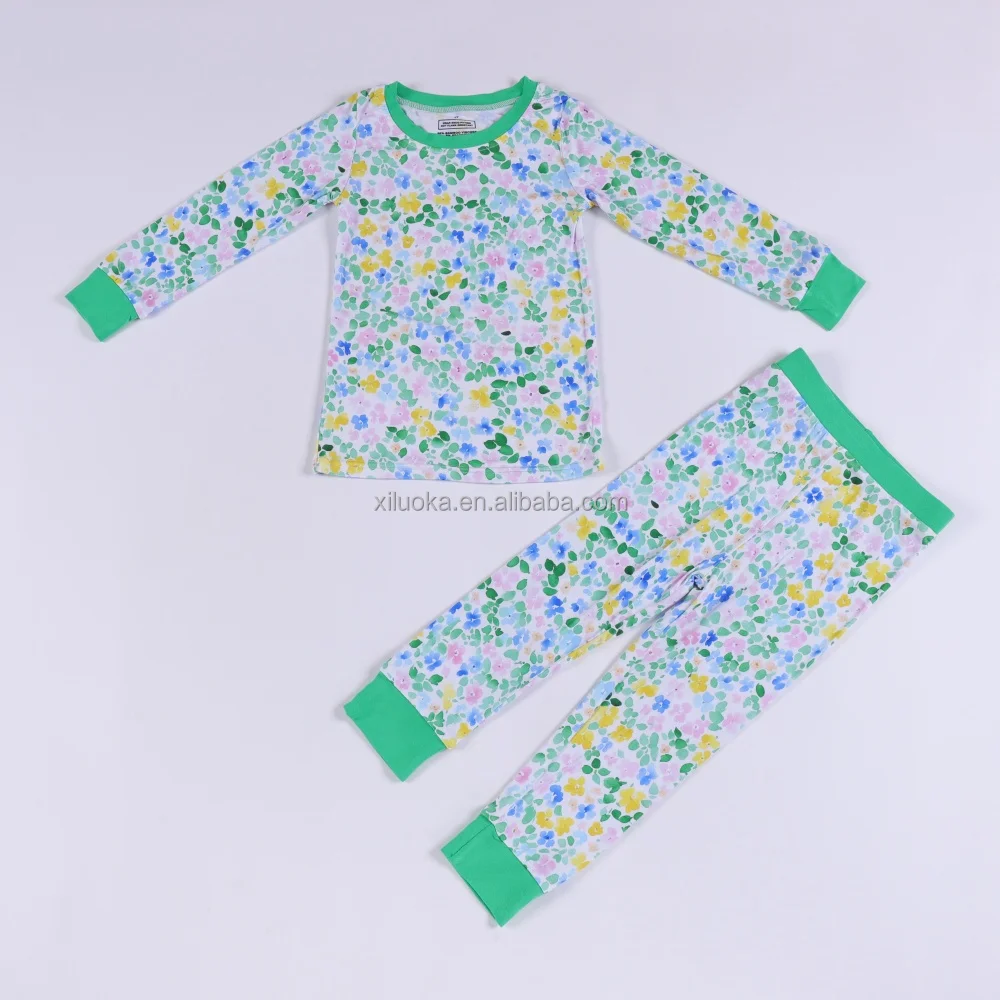 Wholesale bamboo fall pajamas for kids featuring playful prints, perfect for retailers seeking eco-friendly, cozy seasonal sleepwear collections.