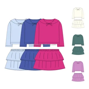 Girls Clothing Kids Hoodies Girls Blouses Long Sleeve Set with Short Skirt