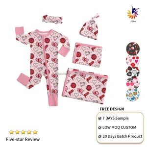 Eco Friendly Baby Romper Bamboo Viscose Custom Logo Print Two Way Zipper Easy Diaper Change