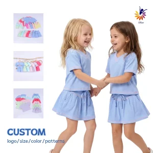 Breathable Cube Fabric Girls Skirt Suit Quick Dry Moisture Wicking Set With Adjustable Waist And Safety Shorts Custom Logo