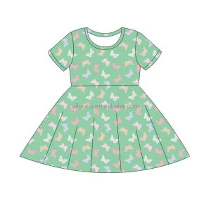 Custom Printed Bamboo Girls Pullover Dress Skin-friendly Summer Children Dress Wholesale Kids Boutique Clothing