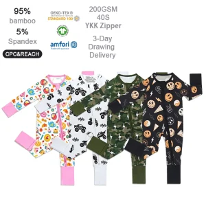 Organic Bamboo Zip Romper Baby Pajamas Sustainable Jersey Newborn Onesie Baby Sleepwear Custom Print Baby Clothes Infant Sleeper