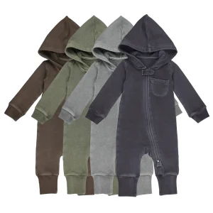 Hooded Organic Cotton Zip Romper Vintage Baby Jumpsuit Sweatshirt Custom Baby Onesie Fleece Sleeper Infant Baby Clothes