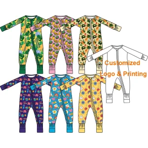 Organic Baby Rompers Bamboo Zipper Pajamas Two Way Zip Baby Onesie Sustainable Newborn Sleepsuit Custom Baby Clothes Jumpsuit