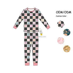 Wholesale Sleepwear Bamboo Long-sleeved Pajamas Set 95% Bamboo+5% Spandex Kids Sleepwear