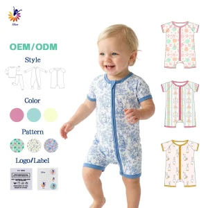 Bamboo Baby Short Sleeves Jumpsuits Newborn Printed Zipper Pajamas Infants Girl Summer Eco-friendly Rompers