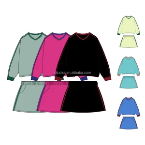 High Quality Personalized Crewneck Sweatshirt Long Sleeve Cotton Oversized Kids Sweatshirts Sets With Short Skirt