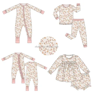 Wholesale Custom Baby Bamboo Clothes Natural Print Cute Zippy Rompers Sleeved Sets Suit Pajamas Infant Boys' Jumper Clothing