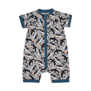 Organic Bamboo Baby Romper with Short Sleeves Summer Baby Pajamas Sustainable Sleep Suit with Zip Newborn Custom Baby Clothes