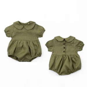 Organic Linen Baby Bodysuit Rompers Baby Pajamas Newborn Onesie Customize Short Sleeve Baby Bubble Bodysuit Sleepsuit Infant