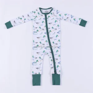 Custom Print Bamboo Fiber Baby Zipper Footed Sleeper Romper Clothes Toddler Kids Pajamas Clothing