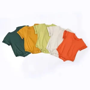 Organic Bamboo Baby Bodysuit Short Sleeve Baby Bubble Romper Sustainable Newborn Onesie Custom Baby Clothes Infant Sleepsuit