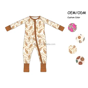Long Sleeve Baby Boutique Pajamas Comfy Bamboo Spandex Newborn Sleepwear Custom Design Toddlers Footie Jumpsuit