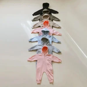 Organic Cotton Baby Hoodie Romper Hood ZIP Jumpsuit Baby Sleep Suit Custom Baby Sleepwear Sleeper Infant Clothes Newborn Onesie