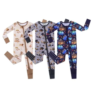 Organic Bamboo Baby Romper Custom Print Baby Onesie Sustainable Baby Clothes Newborn Sleepsuit Bamboo Zipper Pajamas Infant Pjs