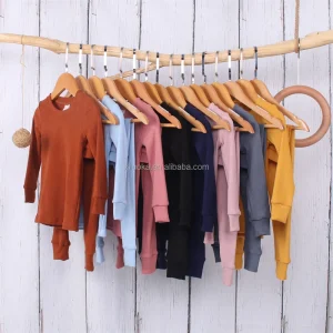 High Quality Bamboo Fiber Threaded Cotton Fabric Long Sleeve Custom Baby Clothes Sets for Toddlers