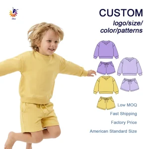 Customizable Two-Piece Set Long Sleeve Sweatshirt Shorts for Kids Fall Season Casual Outfits Printed for Daily Wear Baby Clothes