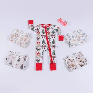 Bamboo Fiber Baby Sleepwear Christmas Character Print Multi Pattern Custom Color Size Newborn Soft Baby Romper