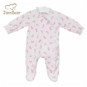 Organic Baby Ruffles Romper Jumpsuits Toddler Girl Footed Wholesale Jersey Pima Cotton Baby Footie One Piece Ruffles Romper
