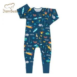 Kids Long Sleeve Pajama Sleeper Bamboo Cotton Romper Organic Bamboo Baby Rompers Two-Way Zip Rompers Printed Family Pajamas