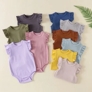 Ribbed Baby Rompers Sleeveless Newborn Onesie Custom Sleep Suit Baby Sleeper Sustainable Knit Baby Jumpsuit