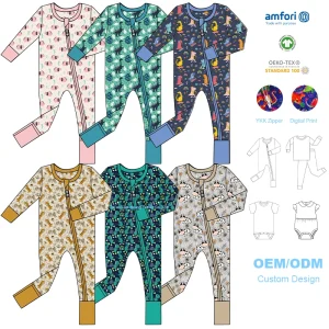 Organic Bamboo Baby Romper Bamboo Zipper Pajamas Baby Sleepsuit Sustainable Newborn Onesie Custom Baby Clothes Infant Jumpsuit