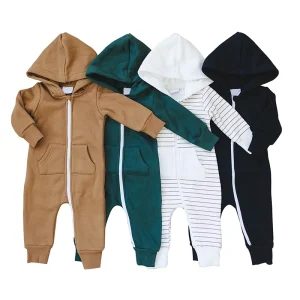 Bamboo Cotton Baby Hoodie Romper Customized Baby Onesie Sustainable Two Way Zip Baby Clothes Fleece Sleepwear for Newborns