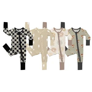Organc Baby Rompers Baby Bamboo Fiber Zip-Up Custom Print Newborn Onsies Sustainable Baby Clothes Bamboo Zipper Pajamas