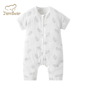 JamBear Organic Summer Romper Organic Cotton Baby Romper Breathable Zipper Baby Short Sleeve Shorts Suit