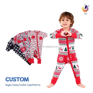Toddler Bamboo Fiber Footie Pajamas Two Way Zipper Romper ODM Custom Pattern Color Size Baby Loungewear