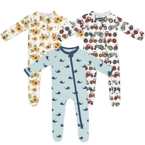 Organic Bamboo Baby Romper Zippered Footie Romper Custom Newborn Sleep Suits Sustainable Sleep Wear for Baby Clothes Baby Onesie