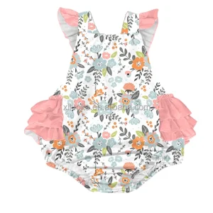High Quality Toddler Girl Boutique Clothing Floral Print Baby Ruffle Romper