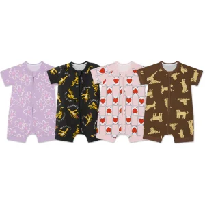 Organic Cotton Baby Zip Romper Short Sleeve Baby Onesie Custom Rompers Baby Jumpsuit Newborn Clothes Eco Friendly Sleepwear