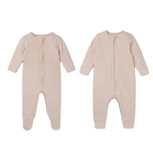 Organic Newborn Zip Through Rib Romper Baby Romper Zipper Style Ribbed Footed Baby Sleeper Wholesale Kids Ribbed Pajamas